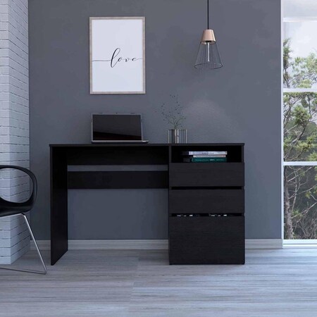 Gfancy Fixtures Echo Black Computer Desk with Three Drawers GF3691436